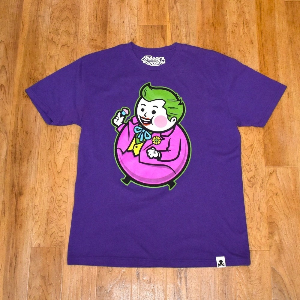 Johnny Cupcakes Graphic Tee Womens Large Purple Excellent Joker Mashup HA HA HA